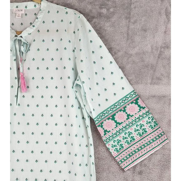 J Crew Beach Dress Womens Small Green Pink Paisley Tasseled Cover Up Midi - Picture 8 of 11
